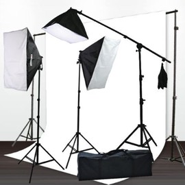 ePhoto 10x12 White Muslin Support Boom Hair Light Stand with 3 Softbox Photography Video Lighting Kit H9004SB-1012W