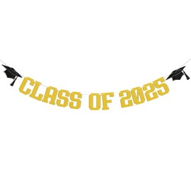 Class of 2025 Banner - 2025 Graduation Decorations, Congrats Grad Decorations 2025, Senior High School College Graduation Party Decorations Gold Glitter