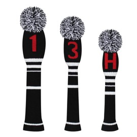 Scott Edward Golf Headcovers for Woods Set of 3 Fits Well Driver(460cc) Fairway Wood and Hybrid(UT) The Perfect Change for Golf Bag (Black Red Numbers)