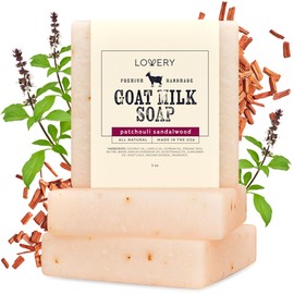 LOVERY Goat Milk Soap Made in USA with Organic Shea Butter - Patchouli Sandalwood Scent - Goats Milk Soap Bar