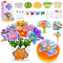 Dolwenqi Fabric Flower Bouquets Toys, DIY Arts and Crafts Toys for Kids Ages 4-8, Flowers Making Set Educational Activity Toy for Toddler and Kids, Christmas Birthday Gift for 4 5 6 7 8 Year Old Girls