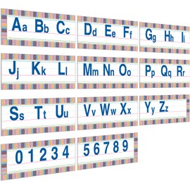 Janlaugh Alphabet Bulletin Board Strips Set Alphabet Line ABC Banner Number Border Posters Classroom Wall Decorations for Preschool Kindergarten Back to School Decor(Stripes)