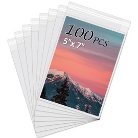 Somime Acid-Free Picture Sleeves, 100Pack Crystal Clear Storage Bags for 5x7 Art Prints, Pictures, Photos, Frame Mats (Bag Size: 5 1/2" x 7 1/2")