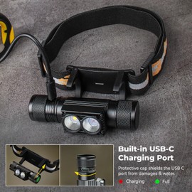 weneasker Led Kopflampe mit Rotlicht, Wiederaufladbare stirnlampe D25LR Super helles Kopflicht Usb C Taschenlampe Stirnlampen mit 90 Hoch CRI Hellweißem und 660 nm Tiefrotem Licht für Joggen, Campen