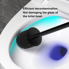 Toilet Brush and Holder Set Wall Mount or Freestanding KWQKEM Modern Toilet Bowl Cleaners Brush and Holder with Lid 304 Stainless Steel (Matte Black)