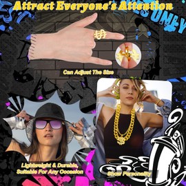 Hysagtek 6Pcs Hip Hop Fancy Dress 80s 90s Hip Hop Costume Kit Rapper Accessories Set for Women Men with Sunglasses Dollar Sign Necklace Rings Gold Bracelet Chain for Disco Carnival Party
