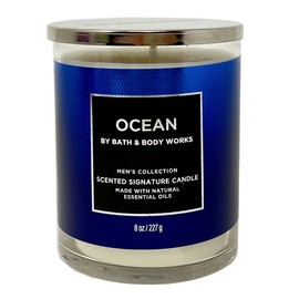 Generic Bath and Body Work Men's Collection Ocean Single-Wick Scented Signature Candle - 8 oz / 227 g, Blue