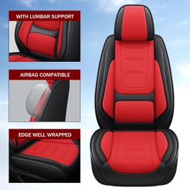 otoez Nappa Leather Car Seat Covers Full Set, Breathable Leather Automotive Seat Covers Front & Rear Seat Protectors with Lumbar Support, Universal Fit for Most 5 Seats Cars SUV Truck Sedan(Black+Red)