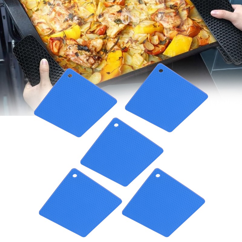 5pcs Silicone Pot Holders Mat Heat Resistant Anti Slip Square