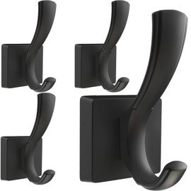 TOFIIGREM Black Hooks for Wall Towel Hooks, Heavy Duty Thick Aluminum Alloy Entryway Coat Hooks for Hanging Key Robe Hat Backpack, Wall Mount Towel Hooks Bath Kitchen Garage Hooks(4 Pack, Black)