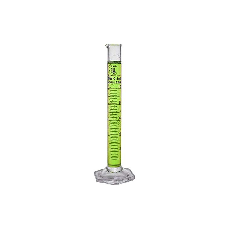 10ml Graduated Cylinder, Borosilicate 3.3 Glass, Single Metric Scale, Karter