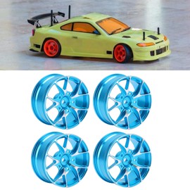 Leapiture 4 pcs 52mm remote control drift wheel, aluminum alloy wheels, RC car rim accessories for 1/10 sports car flat car road and car drifting model travel wheels toy(Blue)