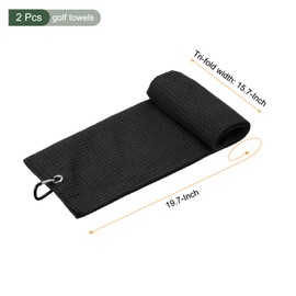 YOKIVE 2 Pcs Tri-Fold Golf Towels, Golf Club Waffle Pattern Towels with D Clip for Golf Balls Lovers (Black, 20x16-Inch)