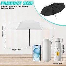 HEKOBAG Compact Umbrella, 8 Ribs Folding Travel Umbrella Small Umbrella with Capsule Case, UPF50+ Portable UV Umbrella Windproof Rain Umbrella Lightweight Compact Umbrella for Women Girls - White
