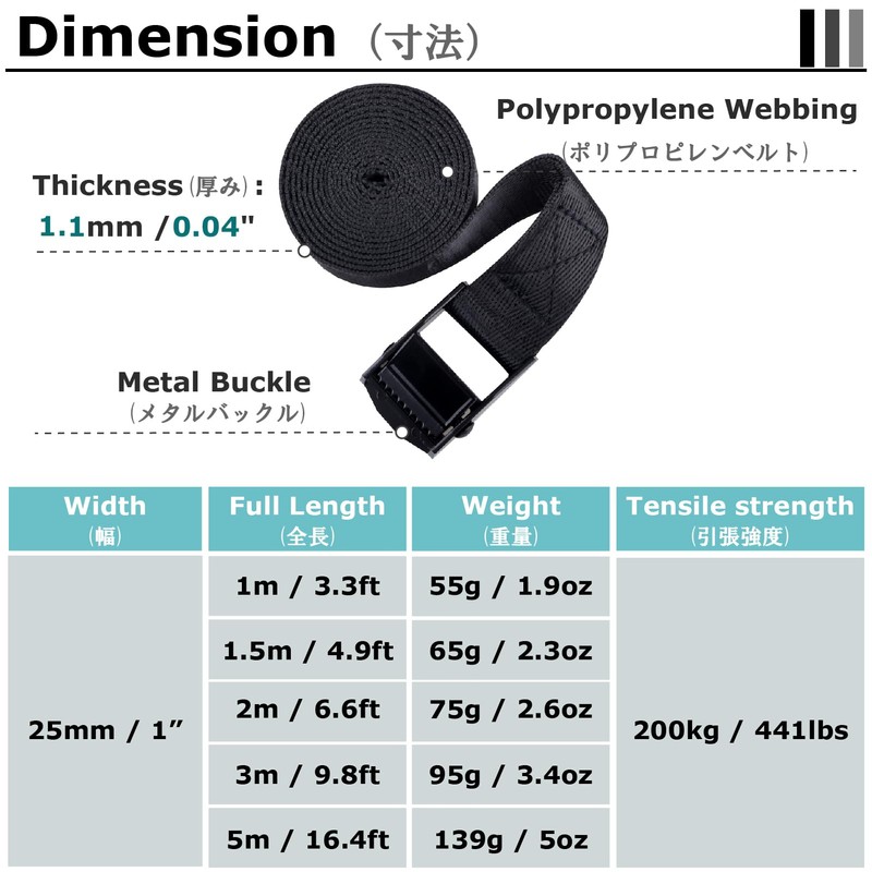 YAPJEB Cargo Tightening Belt, Luggage Belt, Lashing Belt, Tie-Down Belt,