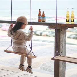 SINOKF Teak Wooden Swing, Outdoor Wood Tree Swing Seat for Kids or Adults for Backyard Columpio, Height Adjustable (19.8x9inch)