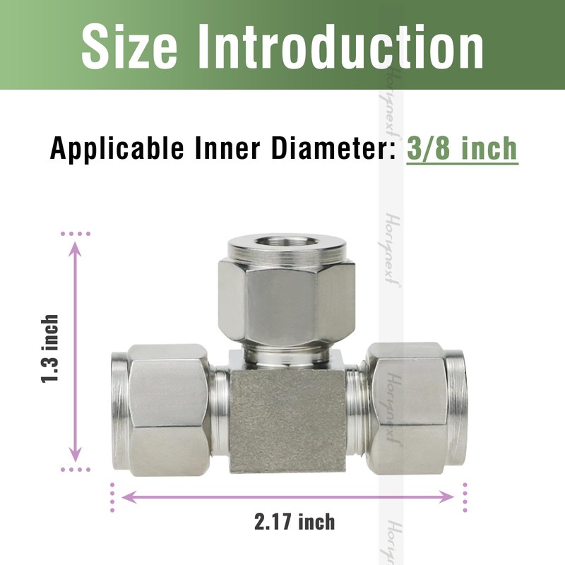 Horiznext stainless steel 304 tee compression fitting to connect 3/8