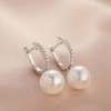 Sterling Silver Pearl Dangle Drop Earrings With Diamonds - Wedding
