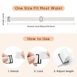 Sightor 2PCS Women No Show Stretch Belt, Adjustable Strap with Flat Buckle, Invisible Elastic Belt for Jeans Pants Dresses (Black, White)