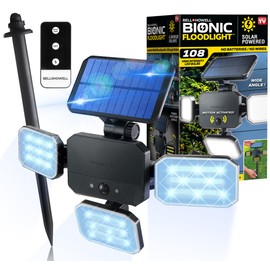 Bell+Howell Bionic Flood Light Solar Security Lights Outdoor Motion Sensor 108 COB-LED Floodlight with 180° Swivel/Adjustable Panel Design Waterproof Outside Lights with Sensor Solar Lights Outdoor