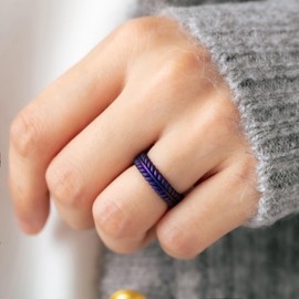 ThunderFit Silicone Wedding Rings for Women, Braided Pattern Engagement Bands 4.6mm Wide 2.2mm Thick - 1/8/9 Variety Multipack (Galaxy, Size 11.5-12 (21.9mm))