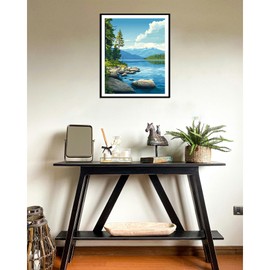 Paint by Numbers Flathead Lake, Montana USA Paint by Number Kit for Adult on Canvas, Glacier Dammed Lake Natural Scenery DIY Oil Painting Poster for Gift Home Decor(16x20inch, No Frame)