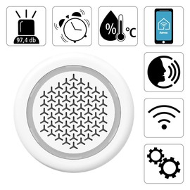Hama Alarmsirene innen mit WLAN und App (Alarmanlage mit Blinklicht, Smart Home Alarm funktioniert ohne Hub/Gateway, für Steckdose, smarter Alarm mit 97,4 dB und 10 Klingeltönen) weiß