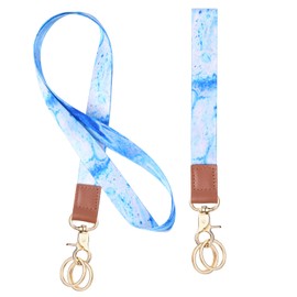 Vicloon Lanyard Neck Strap, Neck Strap Key and Wristlet Neck Strap with Metal Ring and High Quality Leather, for Keys, Mobile Phones, Phones, Charms, ocean