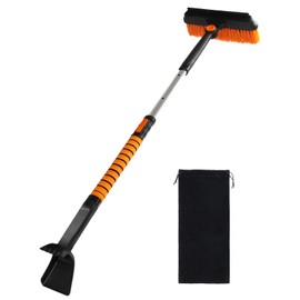 90° Fixed Rotation 3-in-1 Car Snow Brush and Ice Scraper for Cars Windshield with Silicone Squeegee Ergonomic Aluminum Foam Grip Handle 43.3" Extendable for Car Truck SUV Home Winter Snow Removal