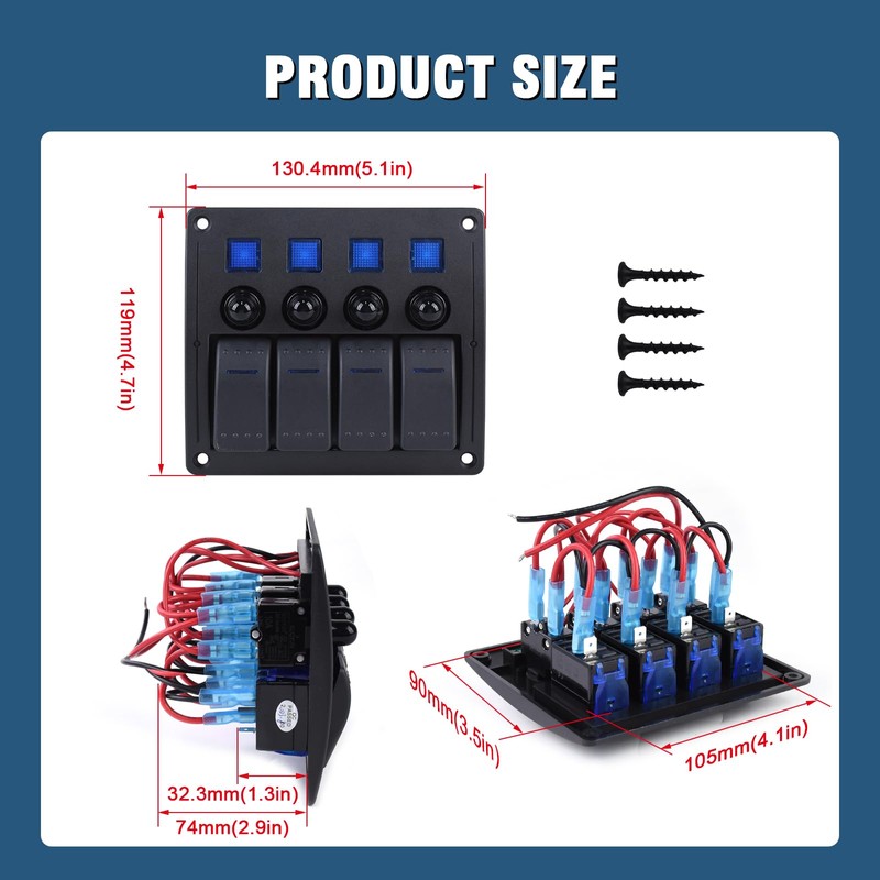GGTA 4 Gang Marine Switch Panel Waterproof,Boat Rocker Switch Panel
