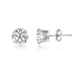 8MM Classic Brilliant Round Cut Cubic Zirconia (CZ) Sterling Silver Solitaire Stud Earrings/Ear Studs for Women Ladies Girls - Birthstone Earrings - CLEAR/WHITE. 8-WHTE