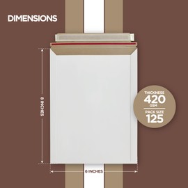 125 Pack Rigid Mailers 6x8 – Self-Seal White Cardboard Mailers – Heavy-Duty Mailing Supplies for Documents, Photos, Magazines, and Literature