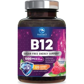 Vitamin B12 1000 mcg (Methylcobalamin) Super B 12 Complex Dietary Supplement For Energy & Immune Support, Vegan, Sugar-Free, Sublingual, Tasty Raspberry Flavor - 120 Chewable Tablets, 120 Day Supply