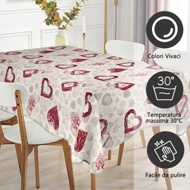 Rectangle Tablecloth Printed Waterproof High Definition Printing Elegant and Durable 2 Pieces Tongs Holder Tablecloth (140 x 240 cm, Heart Red)