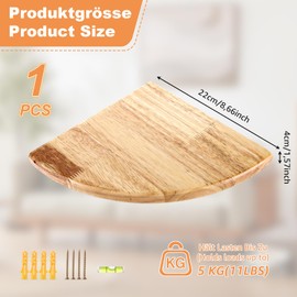 Oungy Hanging Corner Shelf, 22 cm Wall Shelf, Corner, Solid Wood Corner Shelf, Wall, Fan-Shaped Corner Shelves, Wood, Floating Corner Wall Shelf for Bedroom, Living Room, Kitchen, Includes Mounting