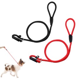2 Pack Heavy Duty Slip Leads Dog Leashes, Adjustable Dog No Pull Training Leads Leashes Strong Nylon Rope Slip Loop Leash for Small, Medium Dogs, 10mm x 135cm (Black, Red)