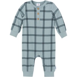 Gerber Modern Moments Baby Boys' Henley Romper, Plaid, 6-9 Months