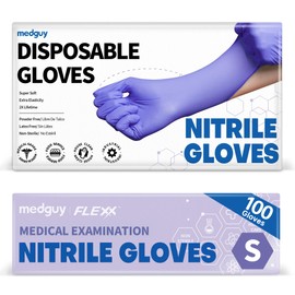 Medguy Medical Nitrile Exam Gloves, 4.5 Mil Powder-Free Latex-Free Food-Safe Disposable Cooking Cleaning Glove, Blue-Violet 100Pcs (Small)