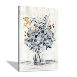 Hardy Gallery Abstract Flower Painting Wall Art: Hand Painted Textured Gold Foils Botanical Flower Bouquet in Crystal Vase Canvas Artwork for Bedroom (36" x 24" x 1 Panel)