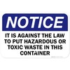 Notice It Is Against The Law To Put Hazardous or