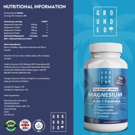 Grounded 500mg 4-in-1 Magnesium Micro Tablets with Magnesium Oxide, Chelate, Citrate & Glycinate - x90 Easy-to-Swallow, Vegan Supplement - Supports Sleep, Energy, Muscle Health & Relaxation, UK Made