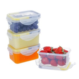 EASYLOCK 4 Pack 180ML Food Storage Containers with Lids Airtight, Meal Prep Containers Reusable, Plastic Food Container with Lids Set, Freezer Storage Boxes, Sauce Pots, Snack Pots (Yellow-Grey)