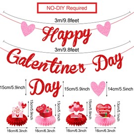YEIRFYY Glittery Happy Galentine's Day Banner Red Galentines Day Hanging Swirls Decorations Galentine's Day Honeycomb Centerpieces Ladies Girls Valentine's Day Galentine’s Gang Party Decorations