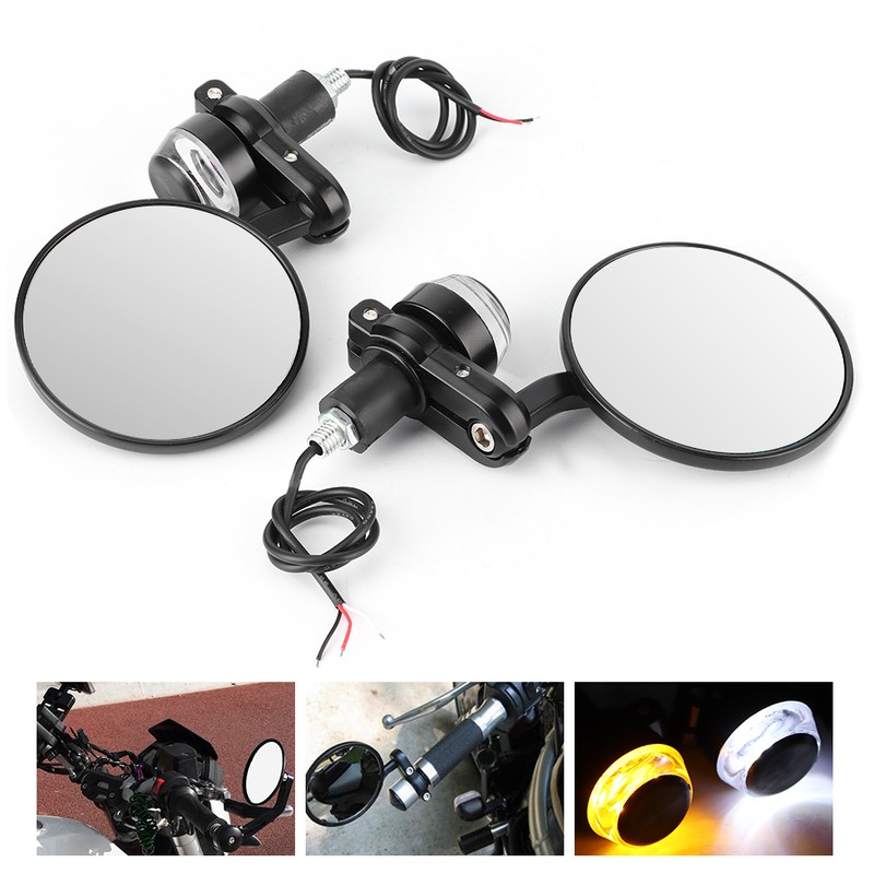 2pcs 7/8in Handlebar Rearview Mirrors with LED Turn Signal Amber
