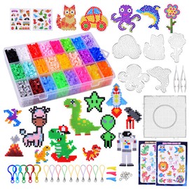 Ironing Beads Set, 7300 Ironing Beads 5 mm Beads with 6 Plates, 68 Patterns, Ironing Paper, Beads Set for Birthday, Christmas, Gift, Children, DIY