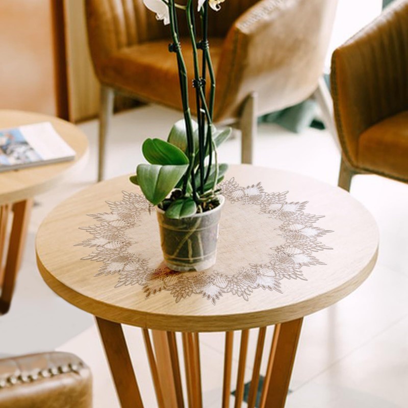 URROMA Linen Round Doily,20 * 20in Beige Table Cover with