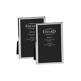 EDZARD Genoa Picture Frames for Photos 9 x 13 cm Silver Plated Tarnish-Resistant with Velvet Backing Set of 2