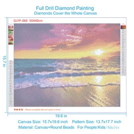 GELANYOUPIN 5D DIY Diamond Painting Cross Stitch Pattern Full Round Diamond Mosaic Drill Icons Daimond Embroidery Rhinestones Painting Art Crafts Landscape Beach Sunset (40x50cm/15.7x19.6inches)
