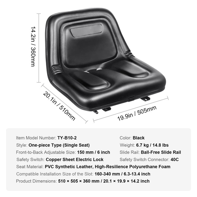 Universal 6.3-13.4 Inch Micro Switches Tractor Seat for Lawn Mower