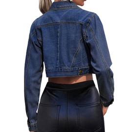 GarRela Women's Cropped Denim Jean Jacket Button Down Frayed Washed Long Sleeve Casual Jacket Coats